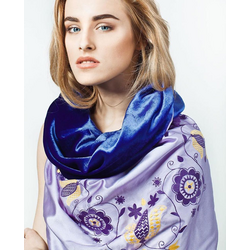 2-Sides Violet Silk and Velour Scarves with Embroidery