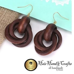 Twisted Ring Wooden Earrings
